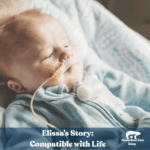 Little Elisha has Trisomy 13 and has a feeding tube in a little blue outfit.